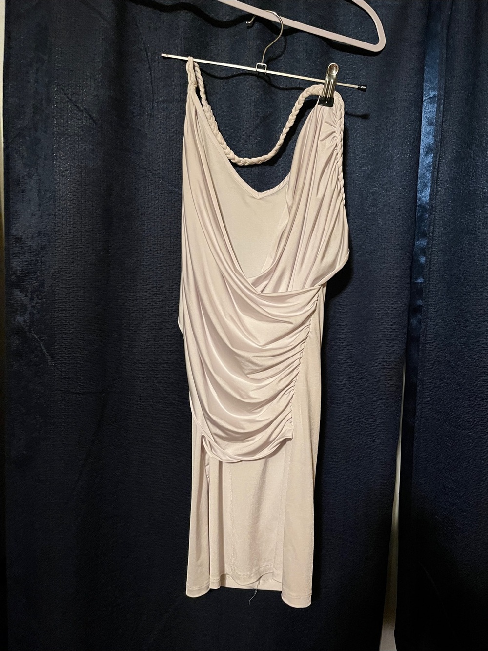 Charlotte Russe Strapless Draped Light Beige Dress with Braided Detail
